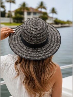 Olive & Pique Wide Brim Sun Hat Woven Straw Adjustable Beach Coastal Old Money